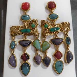 凯美2025新到时尚女性绿松石几何金属耳环多层女性金色声明耳环女性 - Product Image 3