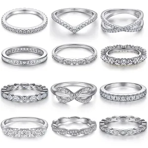 925 Sterling Silver Rings Big Zircon Stone for Wholesale Jewelry Woman Finger OEM Round Engagement Bands or Rings 3 Pcs