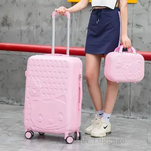 Travel suitcase on wheels Trolley luggage set cartoon Cat rolling luggage Women carry ons suitcase cabin trolley case