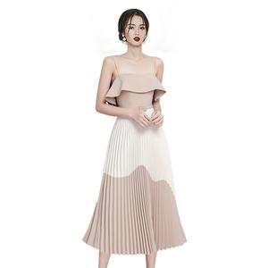 Piccolo design senso del colore kaki drappo cintura balze <span class=keywords><strong>abito</strong></span> medio lungo - Product Image 1