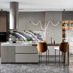 Meubles de cuisine en contreplaqué de style moderne, tiroirs de rangement personnalisables, îlot central, plateforme, mobilier de restaurant, écologique - Product Image 1