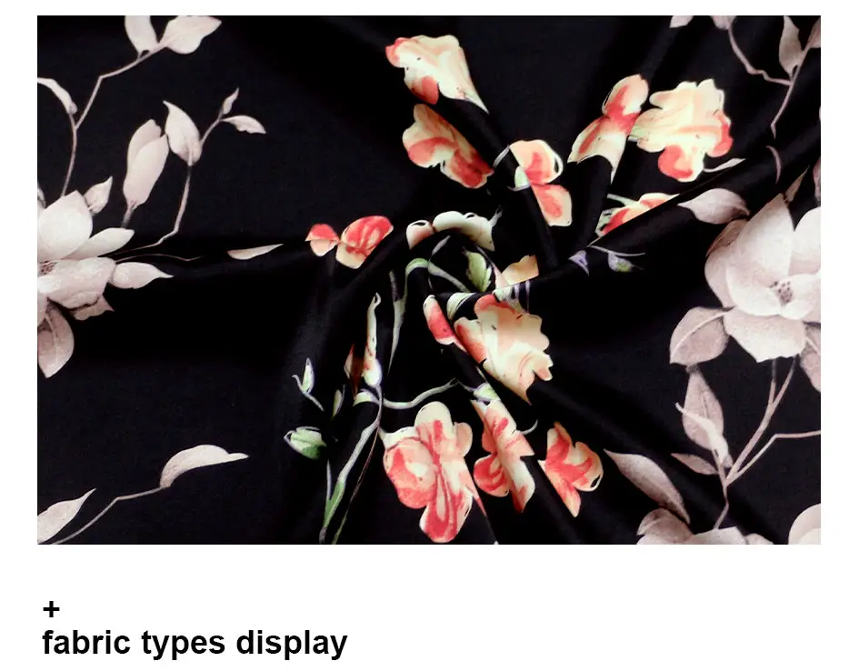 WI-E03 Morden Design Ademende Zwarte Achtergrond Grote Bloemen Satijnen Bedrukte Stof Voor Shirts En Blouses