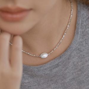 Ultra Mini 925 Solid Silver Baroque <b>Pearl</b> Necklace Crushed Square Collarbone Chain Natural Niche <b>Jewelry</b> - Product Image 5