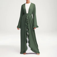Abaya ouverte vert forêt avec détail volanté personnalisé Aschulman, robe intérieure blanche, ensemble modeste 2 pièces, vêtements pour femmes musulmanes