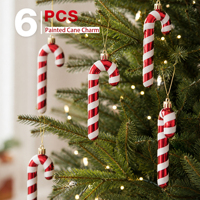 Lot de 6 décorations de Noël en forme de canne à sucre peintes, rayées rouge et blanc, avec paillettes, à suspendre, pour arbre de Noël, vente en gros