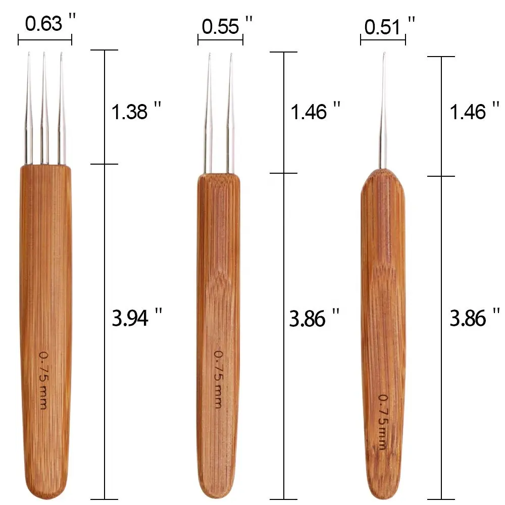 3Pcs Haak Haak Voor Haar, Haak Haarverlenging Bamboe Handvat Staal Dreads Tool