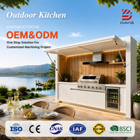 Cuisine BBQ modulaire d'extérieur avec armoires en aluminium, îlot de cuisson, évier, comptoir de rangement, fabricant sur mesure et service OEM