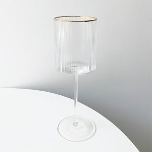 <span class=keywords><strong>Verre</strong></span> à vin cannelé à nervures en cristal <span class=keywords><strong>verre</strong></span> coupé <span class=keywords><strong>tropical</strong></span> avec rayures et bord doré <span class=keywords><strong>verre</strong></span> à vin rouge à longue tige sans pied - Product Image 4