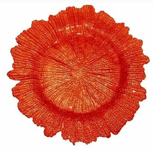 Assiettes de présentation K11 pour mariage, 33 cm (13 pouces), rondes, en verre orange, avec bord festonné bleu, écologiques - Product Image 5