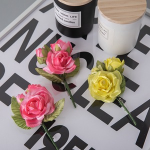 ดอกกุหลาบประดิษฐ์ CallaFloral สีชมพูเหลือง ก้านเดี่ยว ผ้าทอแบบแพน สำหรับตกแต่งภายใน - Product Image 1