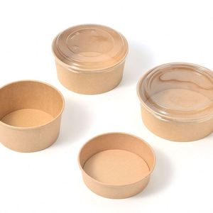 Bol en papier kraft rond de style traditionnel avec couvercle, 100% compostable, jetable, pour salade, pâtes, hamburger, à emporter - Product Image 2