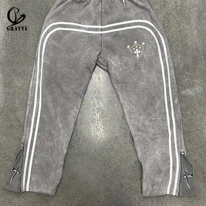 Pantalon Harem Vintage Délavé 100% Coton Respirant Streetwear Personnalisé Jambes Larges Joggers Cordon de Serrage Patch Croisé pour Hommes Commandes d'Équipe - Product Image 2