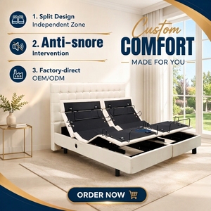 Lit électrique réglable moderne <span class=keywords><strong>avec</strong></span> cadre métallique, 4 moteurs Okin silencieux, soutien de la tête, du dos, des <span class=keywords><strong>pieds</strong></span> et de la colonne vertébrale - Product Image 1