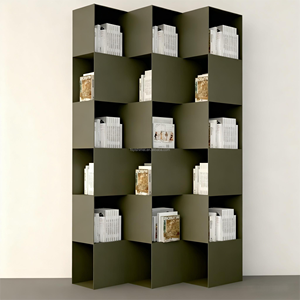 Étagère de rangement murale minimaliste moderne de luxe en métal et aluminium avec lumière LED pour salon et bureau - Product Image 1