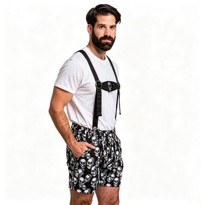 Conjunto de Camiseta Blanca de Manga Corta para <span class=keywords><strong>Hombre</strong></span> con Estampado de Calaveras en Negro y Pantalones Cortos con <span class=keywords><strong>Tirantes</strong></span>, Estilo Gótico para Halloween, Oktoberfest, Festival de la Cerveza Alemana - Product Image 2
