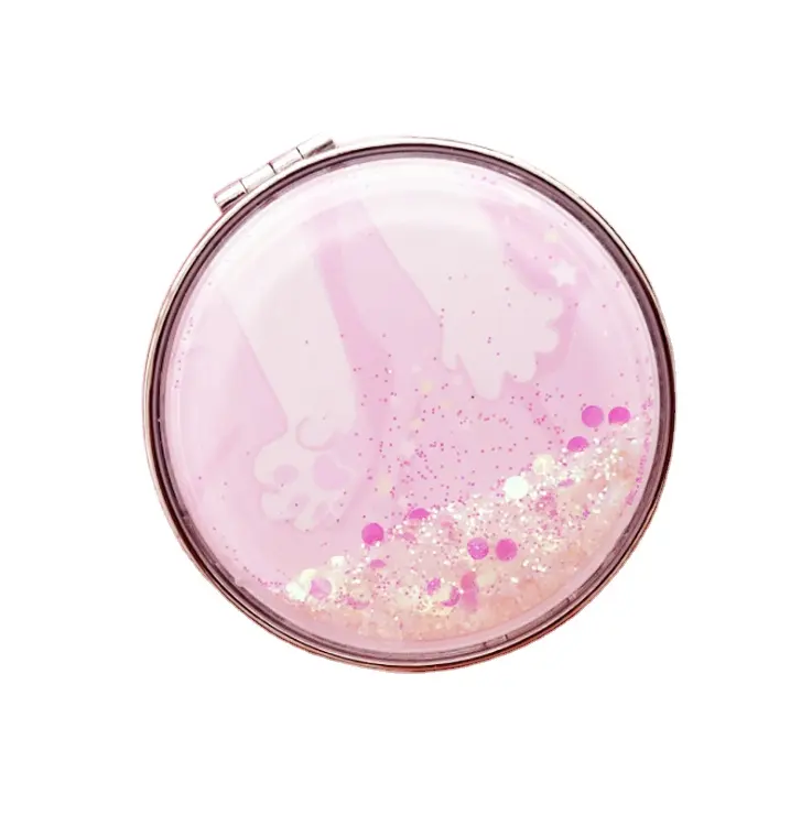 Pink Girly Series Shiny Crystal Liquid Quicksand Cat Paw Foldable Mirror Starry night Cardcaptor Sakura Dolphin Pocket Mirror