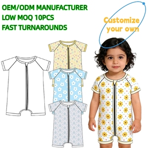 कारखाने कस्टम कार्बनिक बांस के बच्चे को यूनिसेक्स कपड़े जम्पसूट पाजामा शिशु एक टुकड़ा बॉडीसूट नवजात शॉर्टी रोपर - Product Image 1