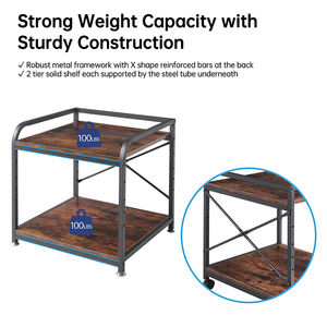 जे-मेच रोलिंग प्रिंटर कार्ट पोर्टेबल ऊंचाई समायोज्य भंडारण शेल्फ 2 टायर देहाती स्टील प्रिंटर टेबल - Product Image 4