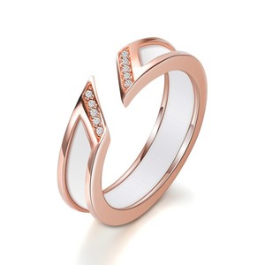 Ceramic <b>Ring</b> 5mm <b>Open</b> Round Asymmetrical Single Row Diamonds Geometric Design Unisex Jewelry Gift White Black Gold - Product Image 3
