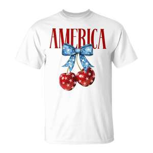 Camiseta patriótica del 4 de julio con la bandera de Estados Unidos y la insignia de cereza americana - Product Image 1