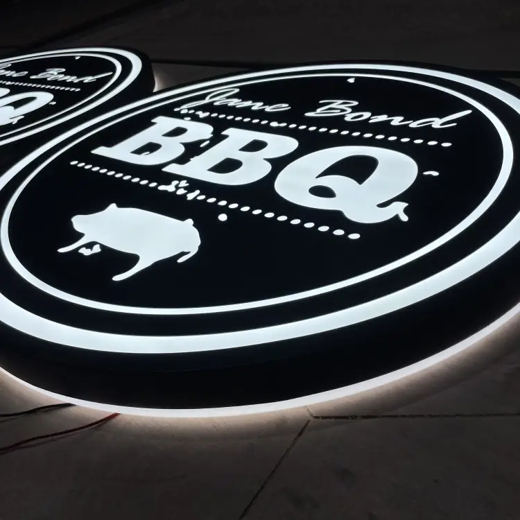 Custom Backlit Restaurant Logo Sign Advertising Led Light Box Circle Wall Single Side Outdoor Rounded Store Signs