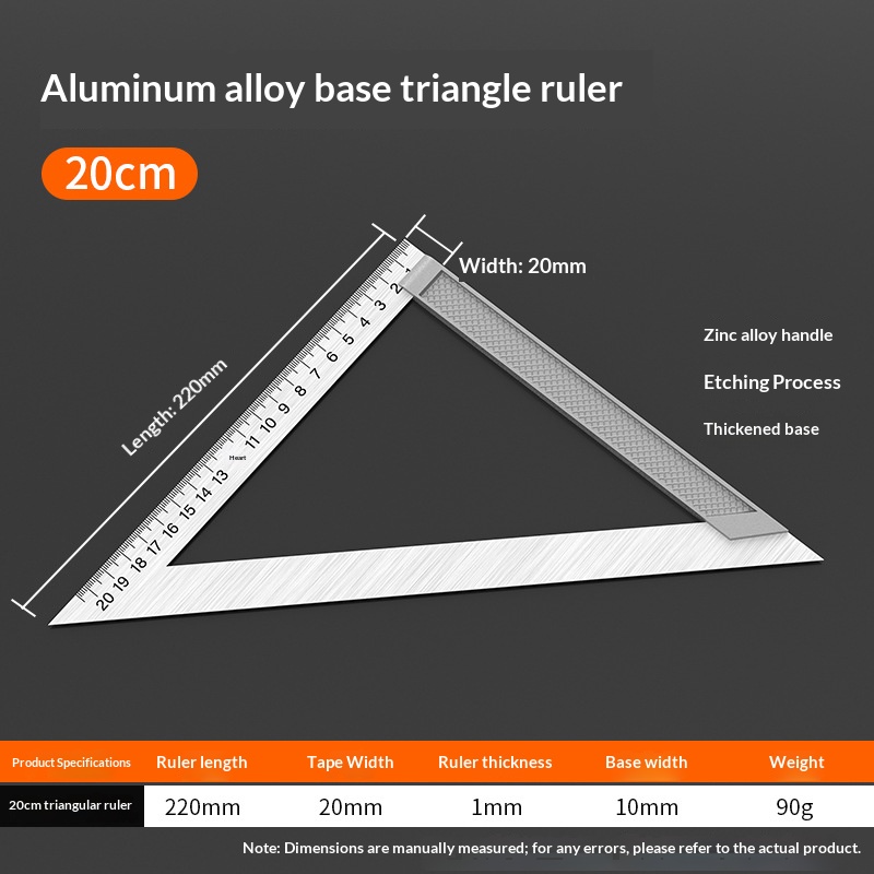 Righello triangolare con base in lega di alluminio-20 cm