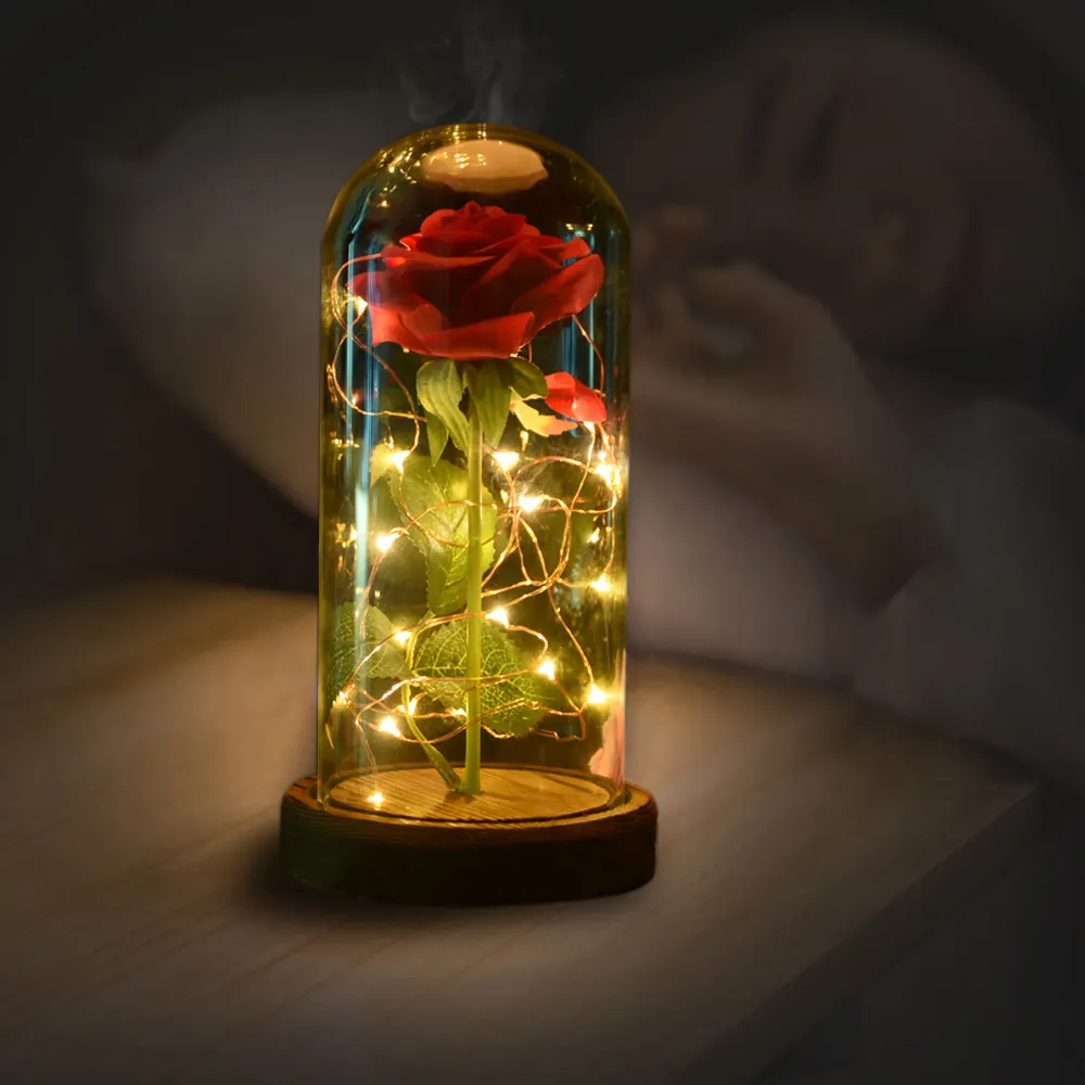 Neue Produkte ewige Blumen Rosen konservierte rote Rosen dekorative Blumen in Glaskuppel mit LED für Valentinstag Geschenk