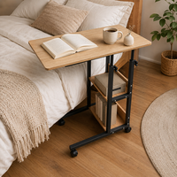 Table d'ordinateur portable réglable en hauteur, bureau mobile sur roulettes avec étagères de rangement, bureau d'ordinateur portable pour le bureau à domicile