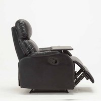 Fauteuil inclinable manuel en cuir noir avec table d'appoint rotative, ottoman de rangement amovible, design ergonomique à inclinaison réglable pour la maison