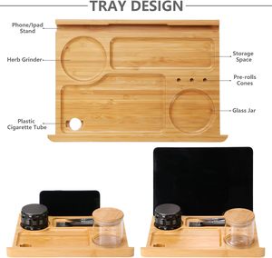 Kit <span class=keywords><strong>de</strong></span> boîte <span class=keywords><strong>de</strong></span> rangement en <span class=keywords><strong>bois</strong></span> et bambou peint sur mesure avec plateau roulant, bocaux en <span class=keywords><strong>verre</strong></span> et accessoires pour fumeurs – Vente en gros OEM - Product Image 4