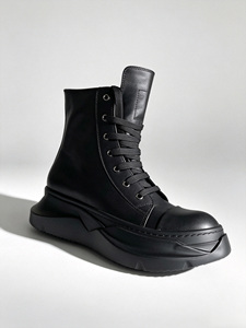 Bottes hautes en cuir noir gothique à semelle combinée, chaussures de mode streetwear - Product Image 2
