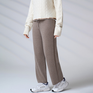 Custom Luxury Casual Knitwear Women's <b>Wool</b> Cashmere Wide Leg <b>Pants</b> High-End Drawstring Knit Trousers - Product Image 5