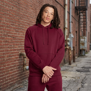 <b>Men's</b> <b>Burgundy</b> Hooded Sweatshirt Regular Fit Casual Autumn Wear 100% Cotton Knitted Front Pocket Design - Product Image 3
