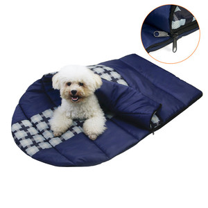 Sac de couchage pour chien à carreaux bleus, lit rectangulaire en fibre de polyester pour animaux de compagnie, pour voyage en plein air, chenil portable étanche pour chien - Product Image 2