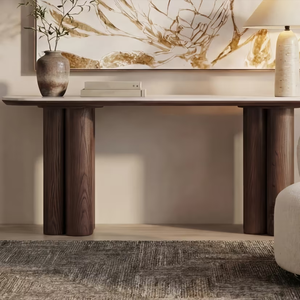 Meubles de salon de luxe sur mesure, tables consoles en bois brun avec plateau en <span class=keywords><strong>marbre</strong></span> - Product Image 1