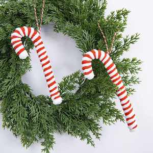 Nuevas decoraciones colgantes de bastones de caramelo navideños, hechas a mano, irrompibles, reutilizables, con diseño transfronterizo, de hilo afelpado a rayas rojas y blancas - Product Image 3