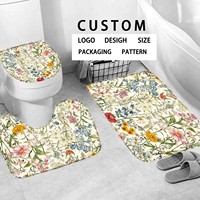 Ensemble de rideaux de douche en polyester imperméable à imprimé numérique floral bohème antidérapant 4 pièces avec 12 crochets, couleur personnalisable