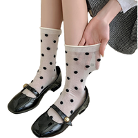 Chaussettes pour femmes en maille à pois vintage, détail manchette, mélange de coton respirant, mode printemps, chaussettes mi-mollet, tricotées Lonati