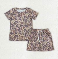 Conjuntos de Ropa de Pijama para Bebés Niños, 6 Colores, Manga Corta, Estampado de Camuflaje del Sur, Pantalones Cortos con Bolsillos