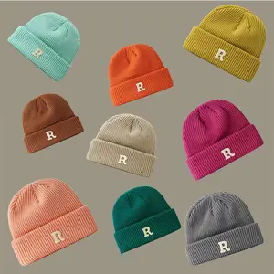 Nuovo design cappelli lavorati a maglia invernali berretti cappello lavorato a maglia personalizzato con ricamo piatto Logo