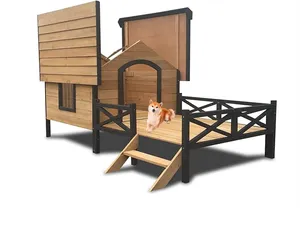 Bền vững ngoài trời chịu nước lớn bằng gỗ chó kennel cabin nhà phong cách với hiên rộng rãi cho Pup của bạn