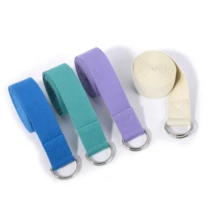 1mm Thickness With Metal D Ring Yoga Exercise Strap 3.8x183cm Organic Cotton Yoga Strech Strap