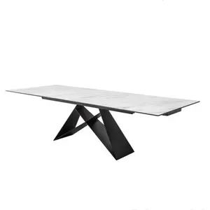 Mesa de jantar moderna itália, novo material de porcelana cerâmica mesa de jantar com base de metal