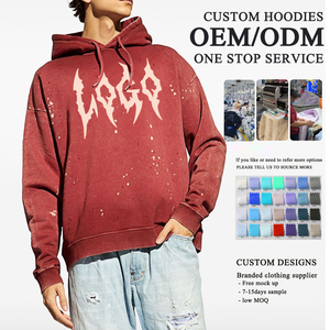 Heavyweight Oversized 100% Cotton Puff Print Hoodie Custom Logo Vintage Acid Wash French Terry Fleece Unisex Pullover