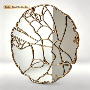 Luxury <b>Irregular</b> Gold Metal Frame Decorative Wall <b>Mirror</b>, Art Hollow Round Wall Mounted <b>Mirror</b> for Villa Entrance Home Decor - Product Image 1