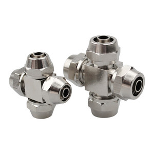 LiYuan Pneumatic <b>Quick</b> Connect Four Way Fitting 6mm 8mm 10mm 12mm Cross Shape Copper Fittings - Product Image 1