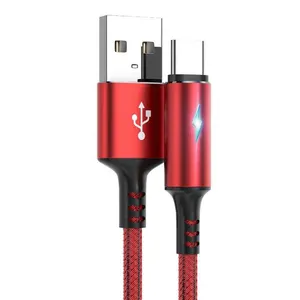 25厘米0.25m短型C-USB型-C型快速充电LED呼吸灯尼龙编织呼吸充电器线电源USB数据线