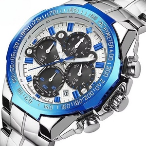 Montre chronographe de sport de luxe pour hommes, bracelet en acier inoxydable doré, lunette tachymètre, montre à quartz décontractée pour affaires - Product Image 5