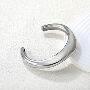 C Shaped <b>Bangle</b> 18K Gold Stainless Steel Plain Open <b>Bracelet</b> For Women Gift Jewelry - Product Image 4