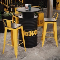 Tabourets de bar industriels chics en bois massif chaises de bureau clair dossier haut vent fer forgé baril d'huile combinaison Table créative